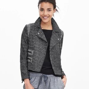Banana Republic Black and White Tweed Blazer Moto Style Asymmetrical Zip Jacket